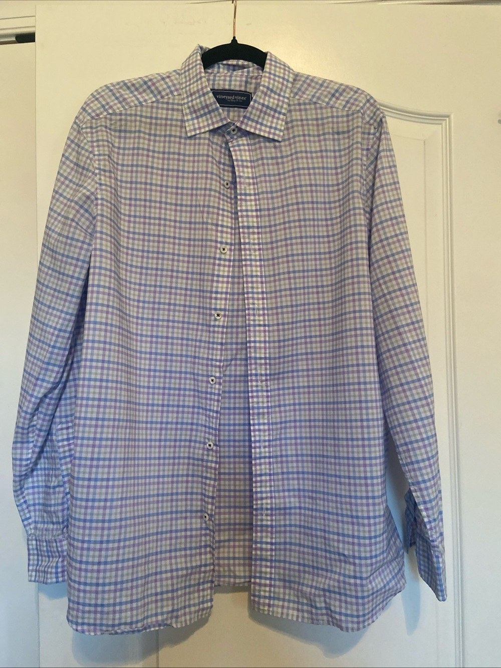 Vineyard Vines Men's Lavender and White Plaid Button-Down Shirt
